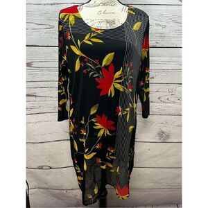 Alfani 1X Black Floral Print Sheer Overlay Long Sleeve Tunic Top‎ Women